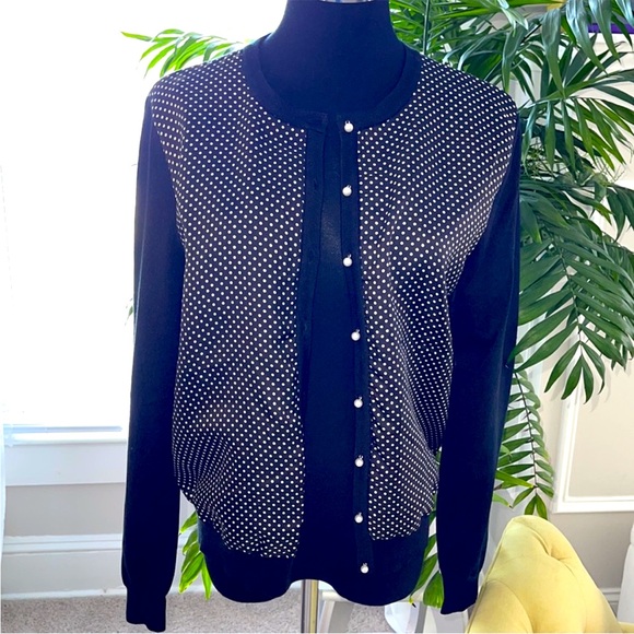 Lauren by Ralph Lauren Micro Polka Dot Cardigan Medium - Picture 5 of 10